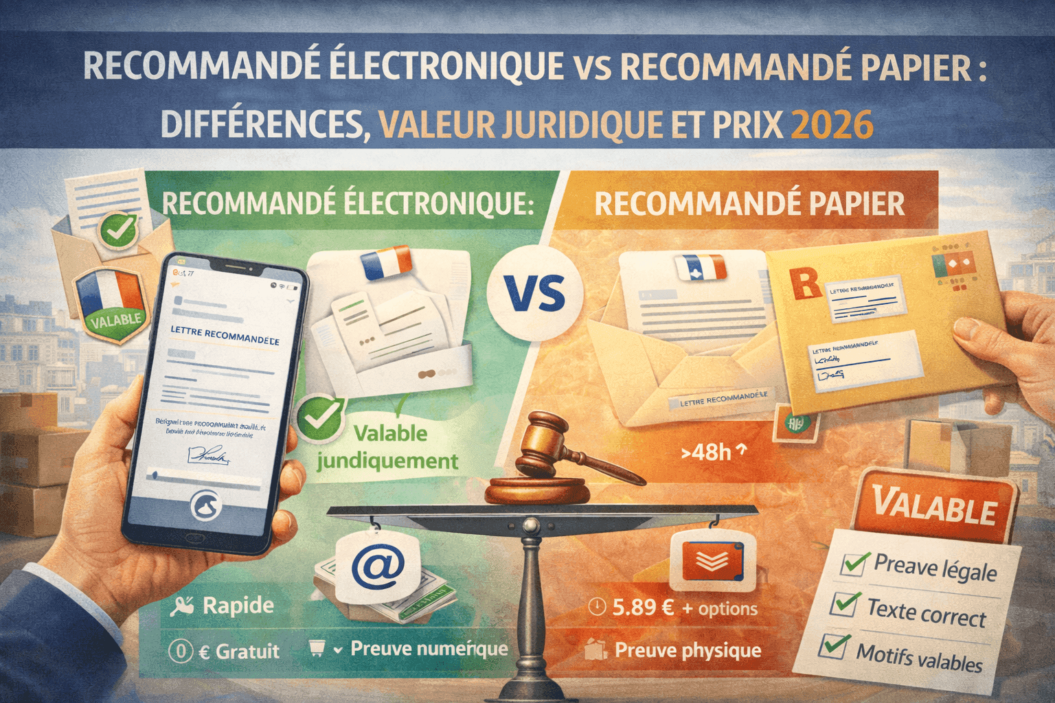 Recommandé électronique vs recommandé papier : différences, valeur juridique et prix 2026